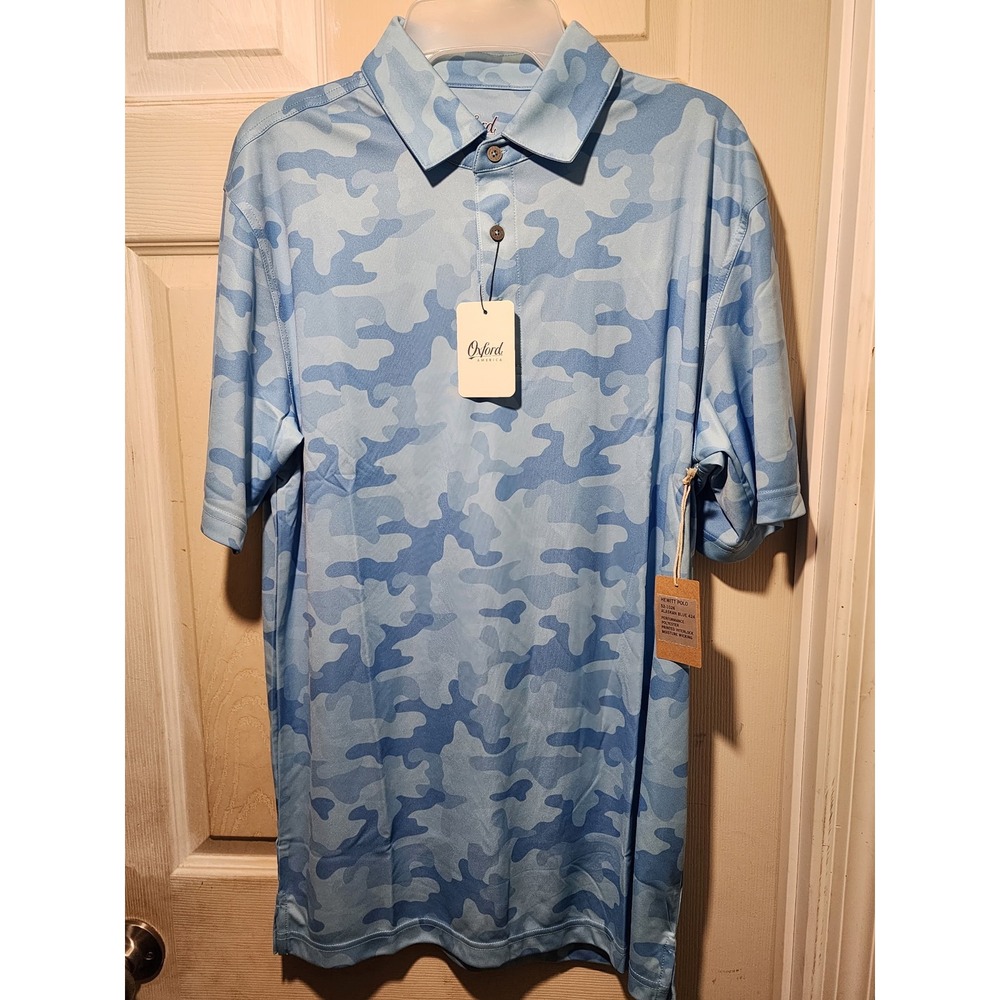 Oxford America Hewitt Polo Alaskan Blue Camo Size M Mens Performance Golf Shirt
